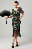 Robe à clapet à paillettes à paillettes abricot des années 1920 à manches courtes