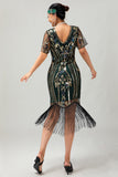 Robe à clapet à paillettes à paillettes abricot des années 1920 à manches courtes