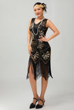 Robe moulante à clapet à paillettes dorées rouges à paillettes dorées des années 1920 avec pompons