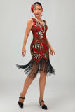 Robe moulante moulante à paillettes dorées vertes à paillettes des années 1920 avec pompons