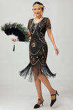 Gatsby Robe moulante à franges noires et rougesAnnées 1920 avec paillettes