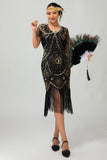 Gatsby Robe moulante à franges noires et rougesAnnées 1920 avec paillettes
