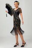 Gatsby Robe moulante à franges noires et rougesAnnées 1920 avec paillettes