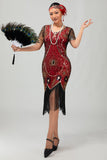Gatsby Robe moulante à franges noires et rougesAnnées 1920 avec paillettes