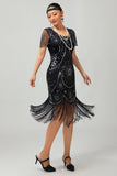 Gatsby Robe moulante à franges noires et rougesAnnées 1920 avec paillettes