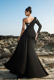Robe de soirée à une épaule noire sirène à sequins avec fente