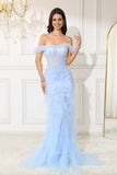Robe de soirée longue corset sirène légère à épaules dénudées