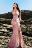 Robe de soirée sirène sans bretelles scintillante à sequins noirs