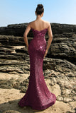 Robe de soirée sirène sans bretelles scintillante à sequins noirs