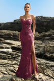 Robe de soirée sirène sans bretelles scintillante à sequins noirs