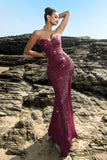 Robe de soirée sirène sans bretelles scintillante à sequins noirs