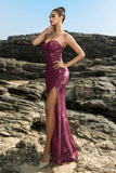 Robe de soirée sirène sans bretelles scintillante à sequins noirs