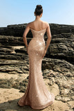 Robe de soirée sirène sans bretelles scintillante à sequins noirs