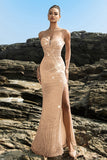Robe de soirée sirène sans bretelles scintillante à sequins noirs