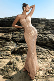 Robe de soirée sirène sans bretelles scintillante à sequins noirs