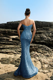 Robe de soirée sirène sans bretelles scintillante à sequins noirs