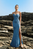 Robe de soirée sirène sans bretelles scintillante à sequins noirs