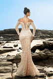 Robe de soirée corset perlé sirène champagne à épaules dénudées