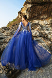 Robe de soirée en tulle appliqué bleu royal