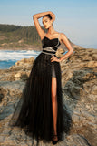Robe de soirée à bretelles spaghetti noires