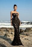 Robe de soirée sirène noire sans bretelles