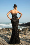 Robe de soirée sirène noire sans bretelles