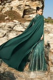 Robe de soirée sirène vert foncé scintillante avec manches cape