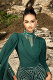 Robe de soirée sirène vert foncé scintillante avec manches cape