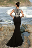 Robe de soirée sirène noire à applications avec cape amovible