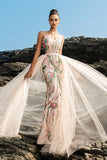 Robe de soirée sirène scintillante à bretelles spaghetti blush avec cape