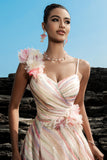 Robe de soirée à sequins abricot à la ligne avec fleurs 3D