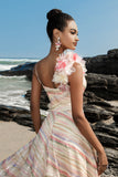Robe de soirée à sequins abricot à la ligne avec fleurs 3D