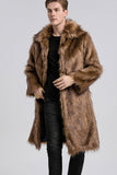 Manteau en fausse fourrure brun à col polo ouvert sur le devant
