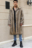 Manteau de fourrure blanc gris long devant ouvert col polo