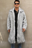 Manteau de fourrure blanc gris long devant ouvert col polo