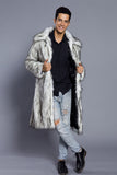 Manteau de fourrure blanc gris long devant ouvert col polo