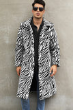Manteau d’hiver long en fausse fourrure blanc et noir pour homme à bretelles