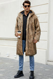 Fausse fourrure noire Long Warm Winter Manteau pour hommes avec capuche