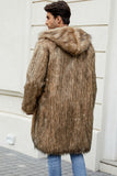 Fausse fourrure noire Long Warm Winter Manteau pour hommes avec capuche