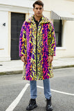 Léopard coloré long fausse fourrure manteau d’hiver pour hommes