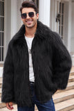 Manteau d’hiver en fausse fourrure moelleuse noire pour homme