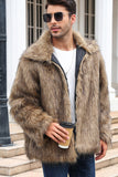 Manteau d’hiver en fausse fourrure moelleuse noire pour homme