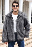 Manteau d’hiver en fausse fourrure moelleuse noire pour homme