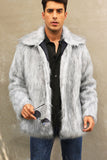 Manteau d’hiver en fausse fourrure moelleuse noire pour homme