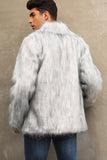 Manteau d’hiver en fausse fourrure moelleuse noire pour homme