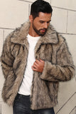 Manteau court d’hiver en fausse fourrure grise pour hommes