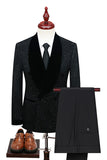 Bleu marine scintillant à paillettes châle revers 2 pièces Slim Fit Costumes de bal pour hommes