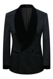 Bleu marine scintillant à paillettes châle revers 2 pièces Slim Fit Costumes de bal pour hommes