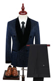 Bleu marine scintillant à paillettes châle revers 2 pièces Slim Fit Costumes de bal pour hommes