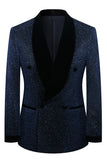 Bleu marine scintillant à paillettes châle revers 2 pièces Slim Fit Costumes de bal pour hommes